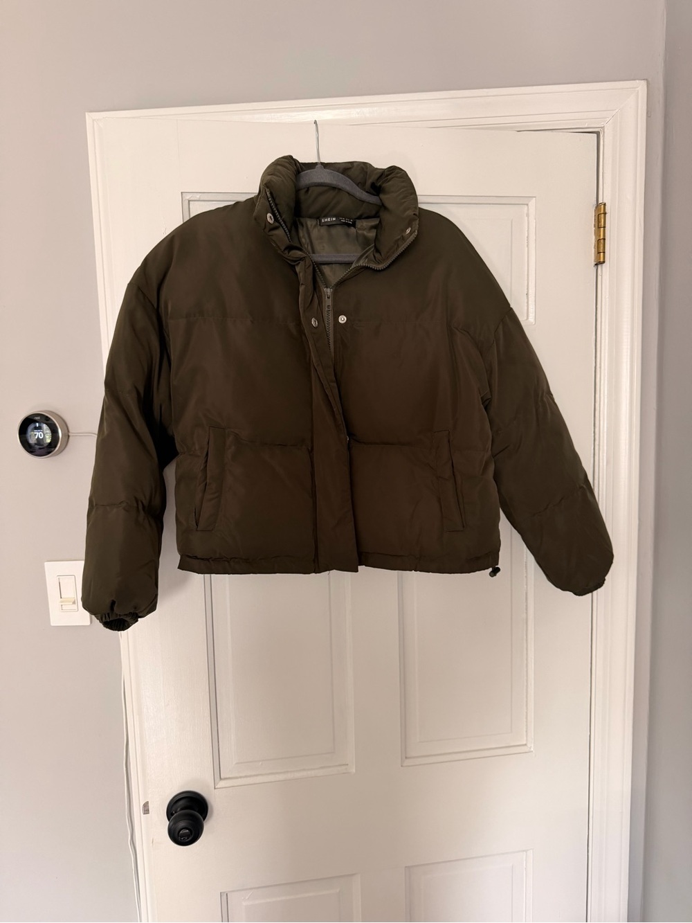 SHEIN Olive Green Quilted Puffer Jacket